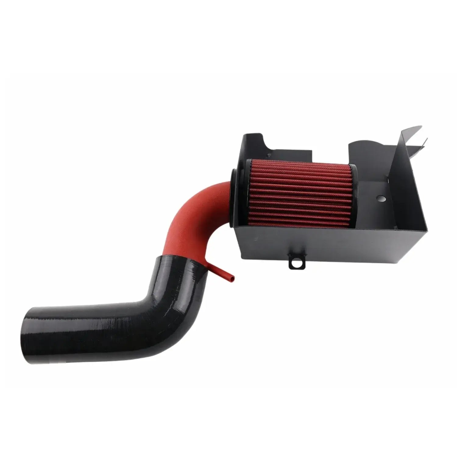 Volkswagen Golf MK7 cold air intake kit with red filter and black aluminum pipe, enhancing engine performance.