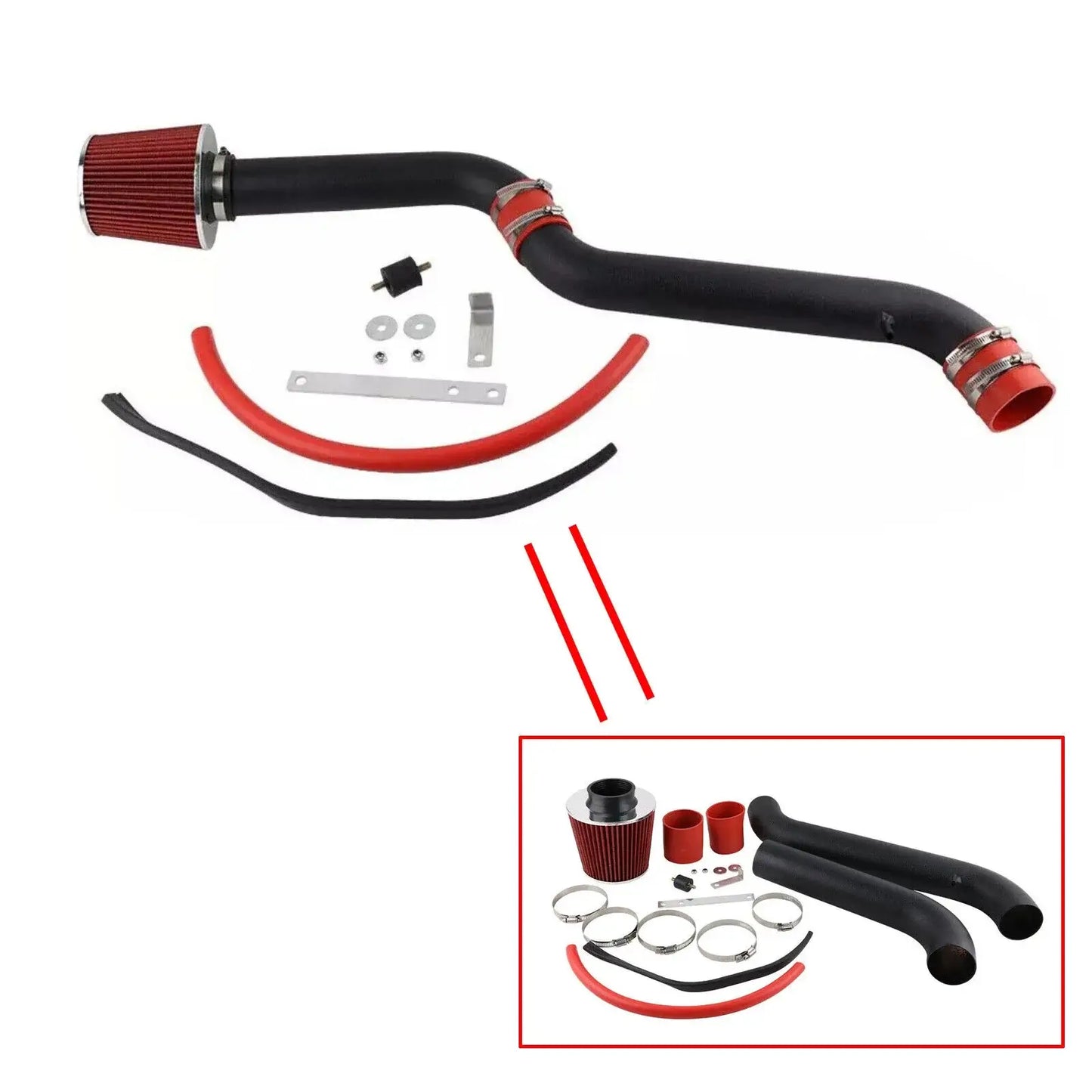 Honda Accord Cold Air Intake Kit for 1994-2002 models, including filter, hoses, and installation accessories.