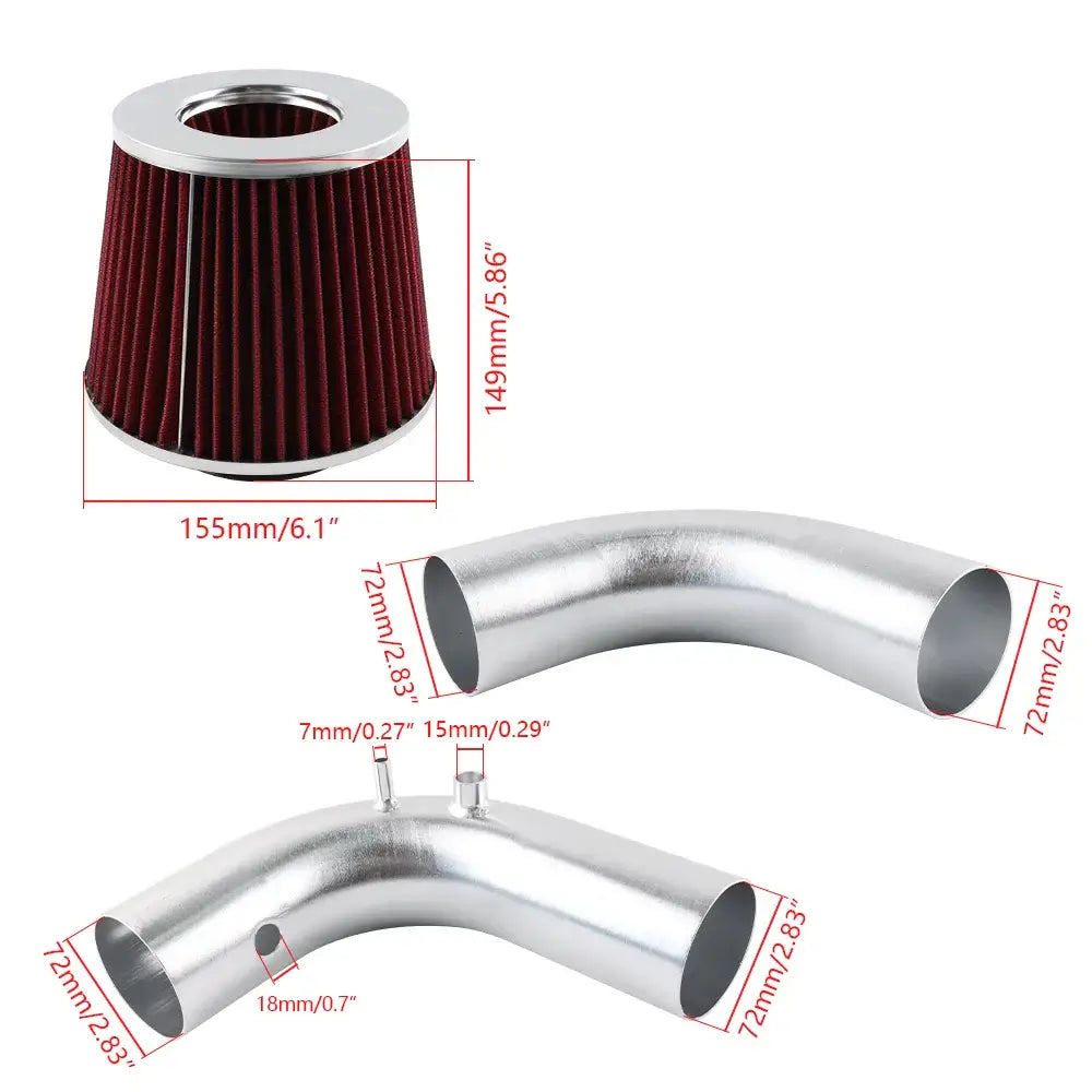 Honda Civic Integra cold air intake kit components including filter and aluminum pipes for K20 K24 engine swaps.