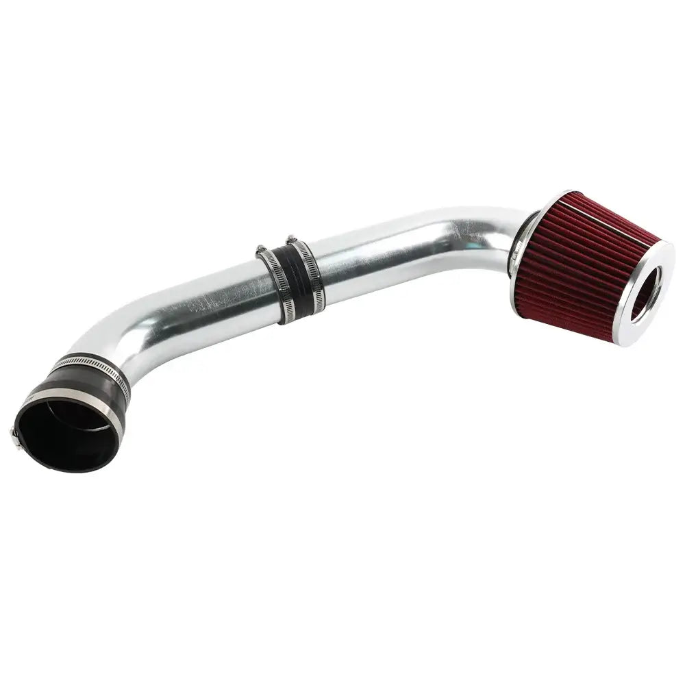 BMW E46 cold air intake system kit with red filter, designed for 1998-2005 models for enhanced performance.