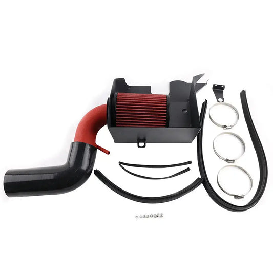 Volkswagen Golf MK7 Cold Air Intake Kit with aluminum pipe, heat shield, and red filter for enhanced performance.