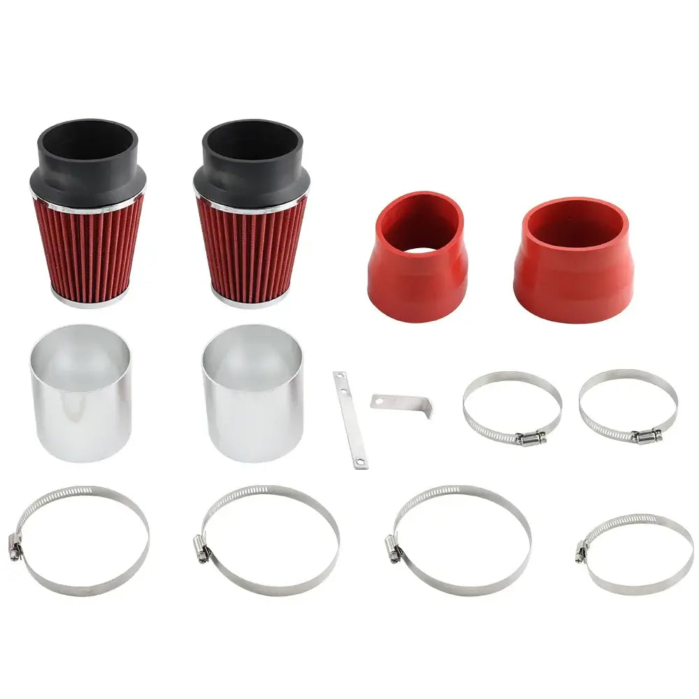Racing short ram air intake kit components for Mercedes-Benz C300 and C350, including filters and clamps.