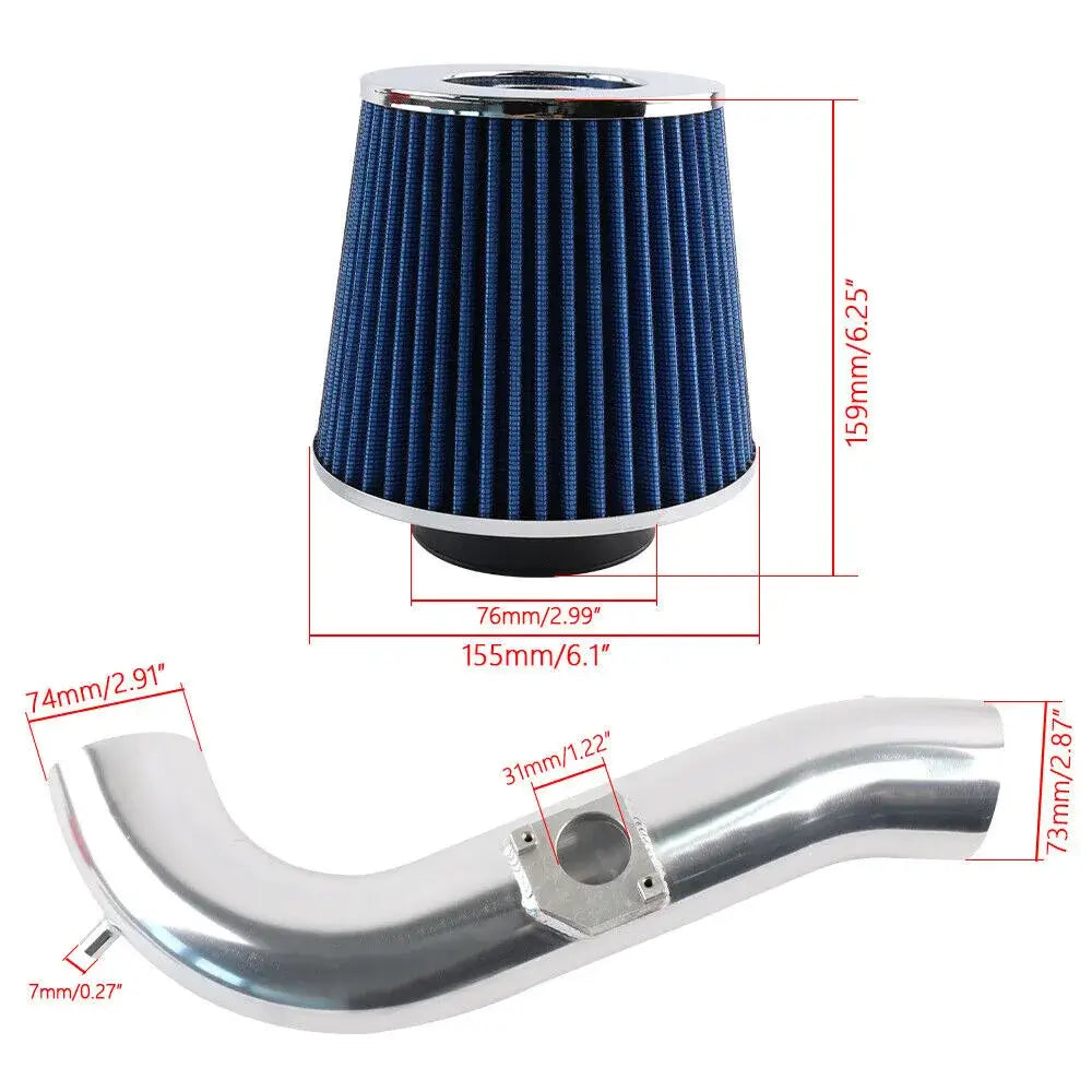 Toyota Altezza Lexus IS300 3.0L cold air intake kit with blue filter and aluminum piping, enhancing engine airflow.