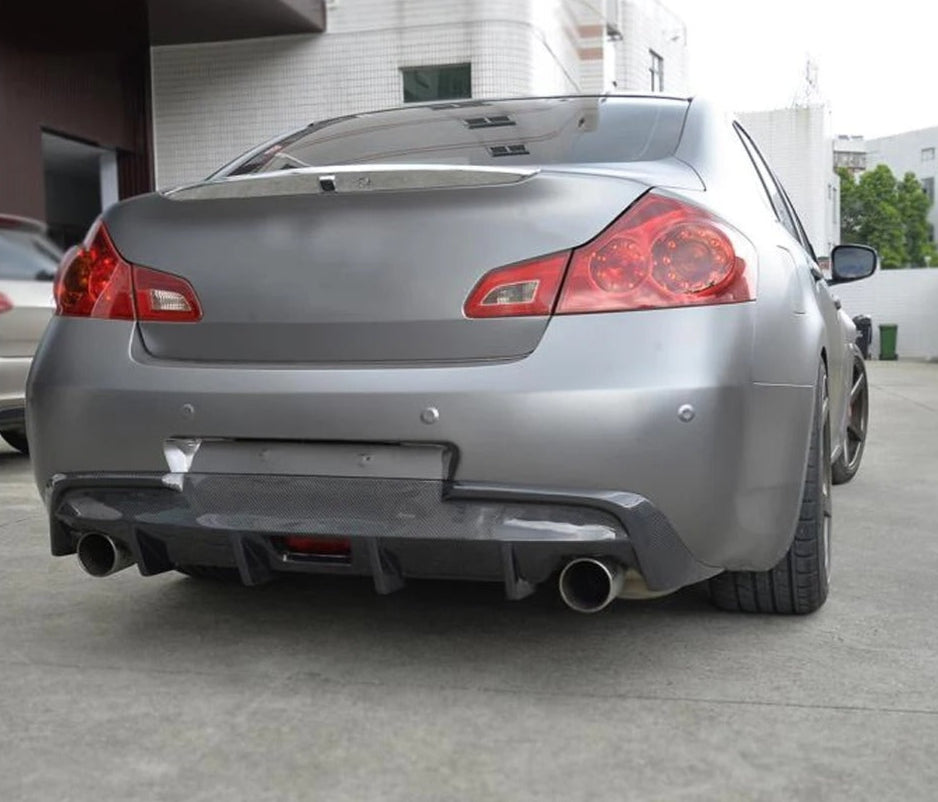 Car with a newly installed spoiler on a concrete surface.