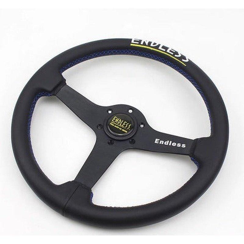 Endless 14" Leather Steering Wheel - Blue Stitch